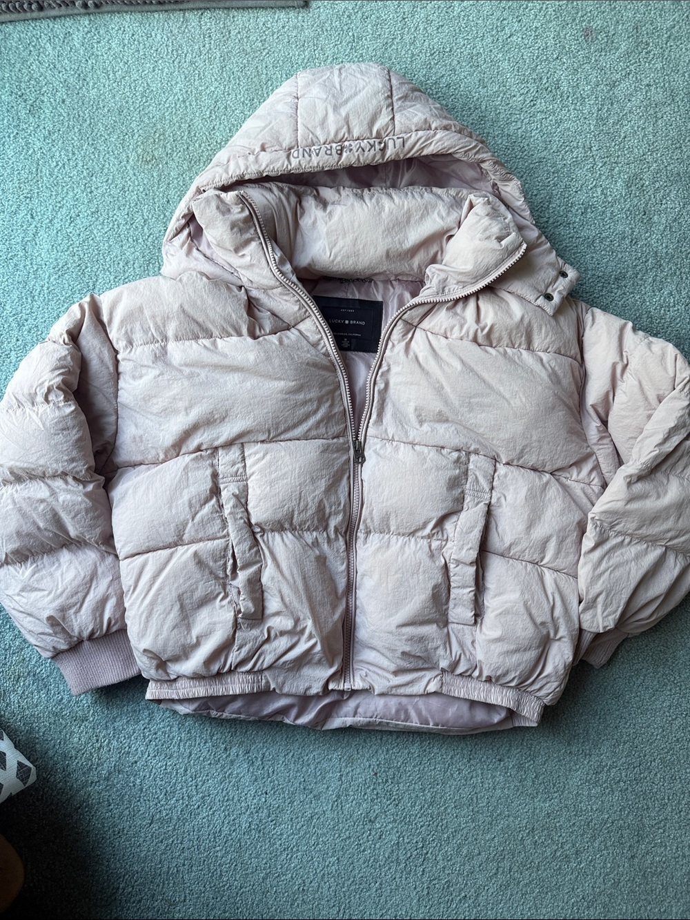 Lucky Brand Pale Pink Hooded Puffer Jacket